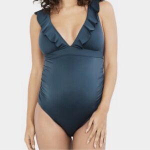 A PEA IN THE POD New Maternity One Piece Ruffled Swimsuit Size large